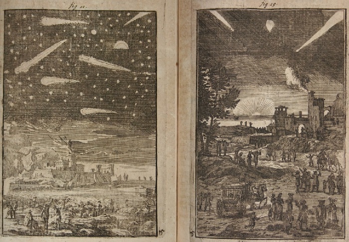 Comets and shooting stars in Description de l'Univers, by Alain Manesson Mallet, 1685..jpg