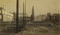 looking north on 1st Ave. S. at Yesler toward the ruins of the Yesler-Leary Building.jpg