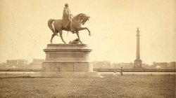 Lord Hardinge's statue and the Ochterlony Monument in 1865 Calcutta