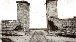 Wagon tracks and gate in St. Augustine, Florida, circa 1865.